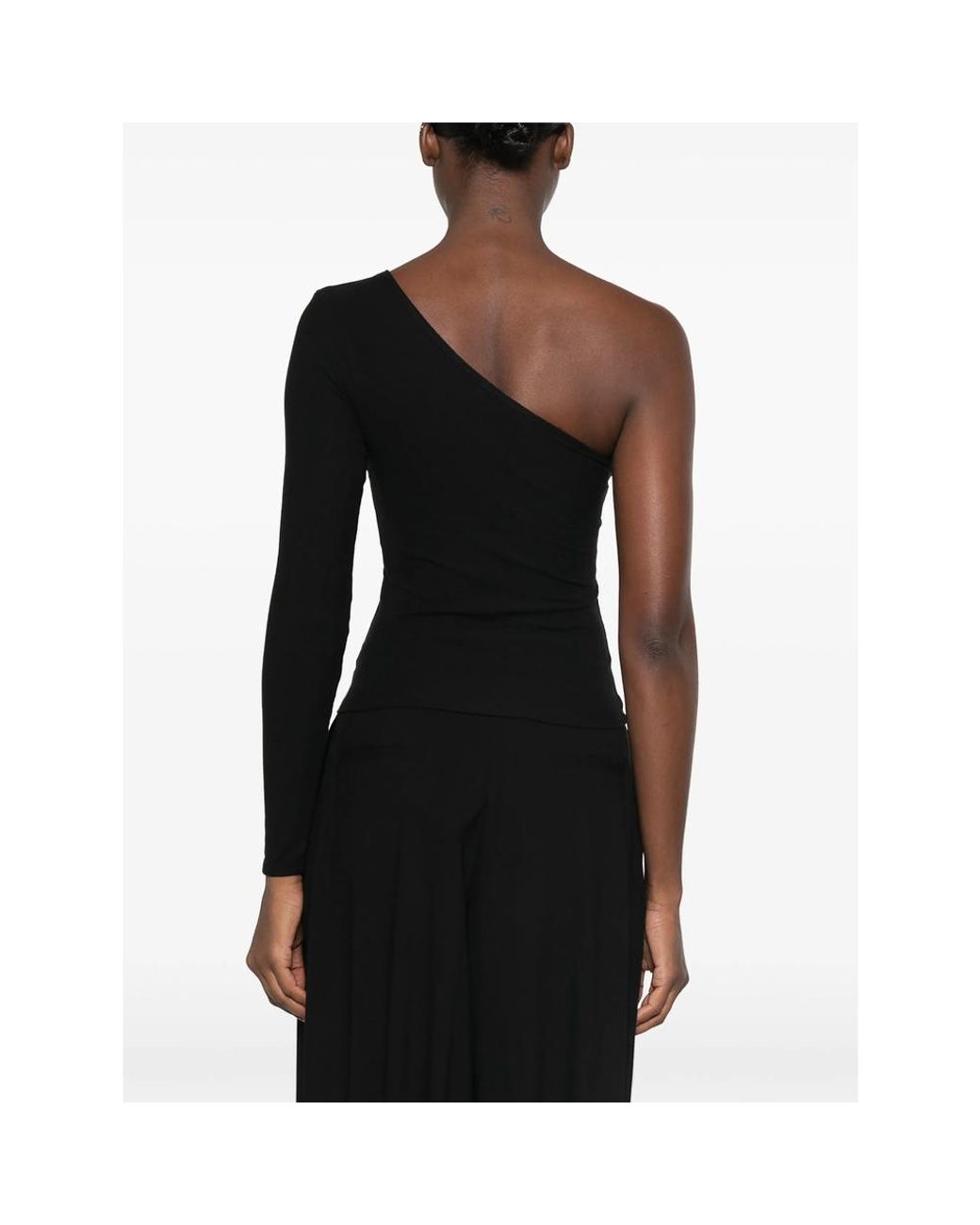 Baserange Black One-Shoulder Ribbed-Knit Top