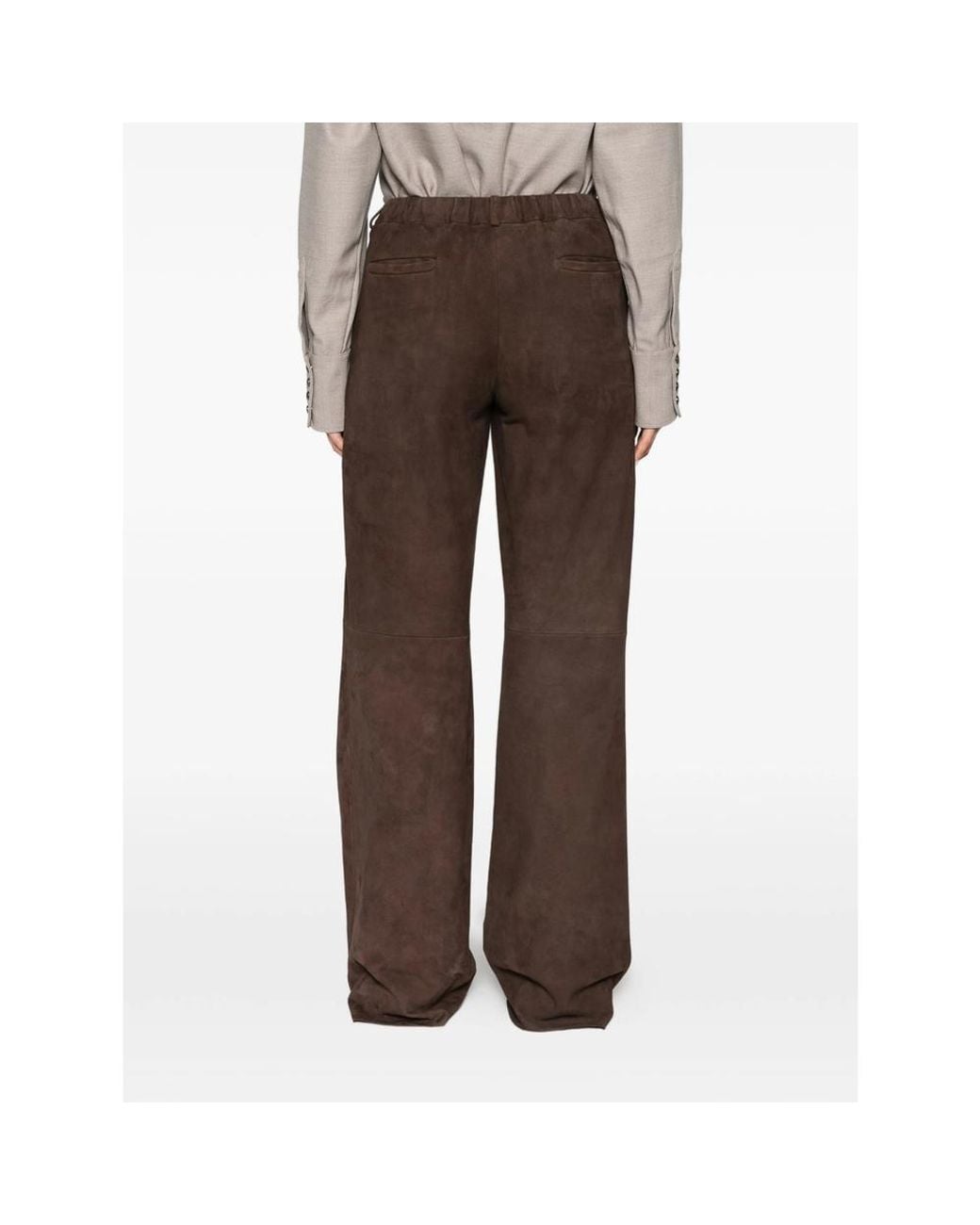 Antonelli Brown Suede Wide-Leg Trousers