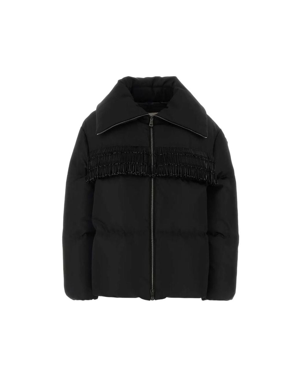 Moncler Black Manchot Beaded-Trim Mid-Length Down Jacket