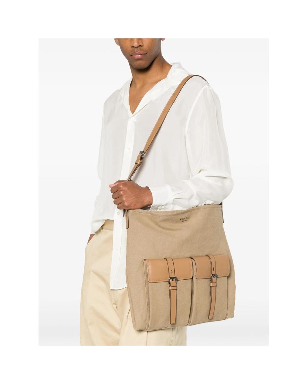 Prada Natural Neutrals Shoulder Bags for men