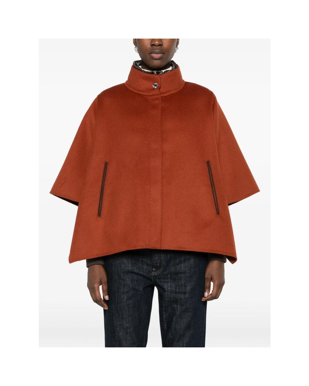Moorer Brown High-Neck Cape Jacket