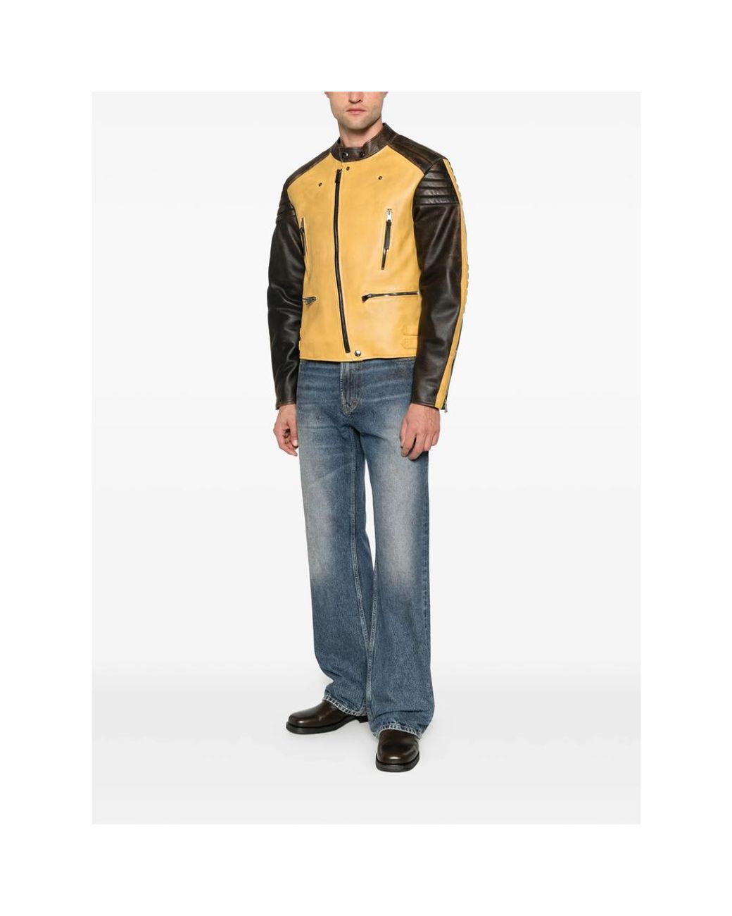 Fendi Metallic Biker-Style Leather Jacket for men