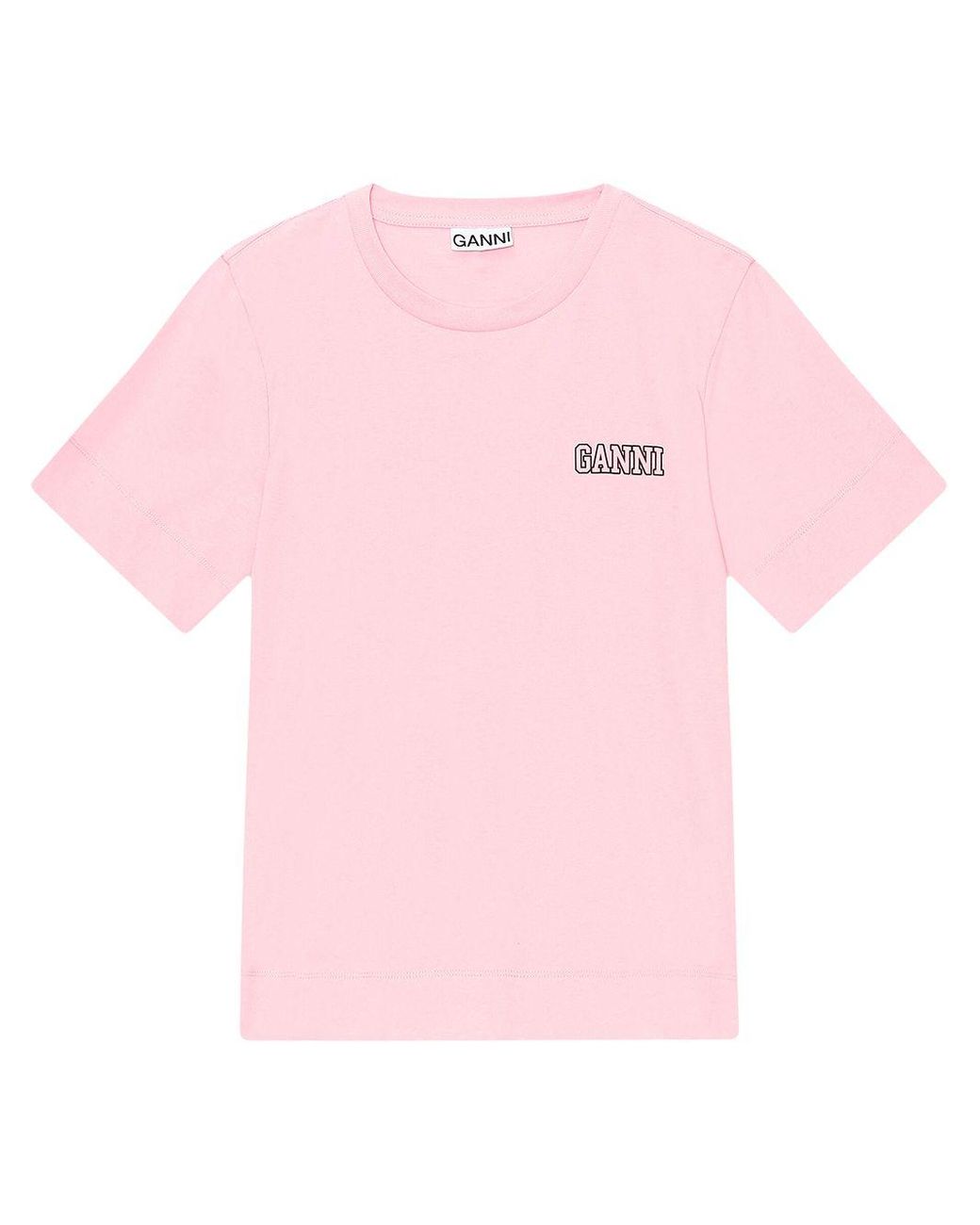 Ganni Cotton Logo-print Crew Neck T-shirt in Pink - Lyst