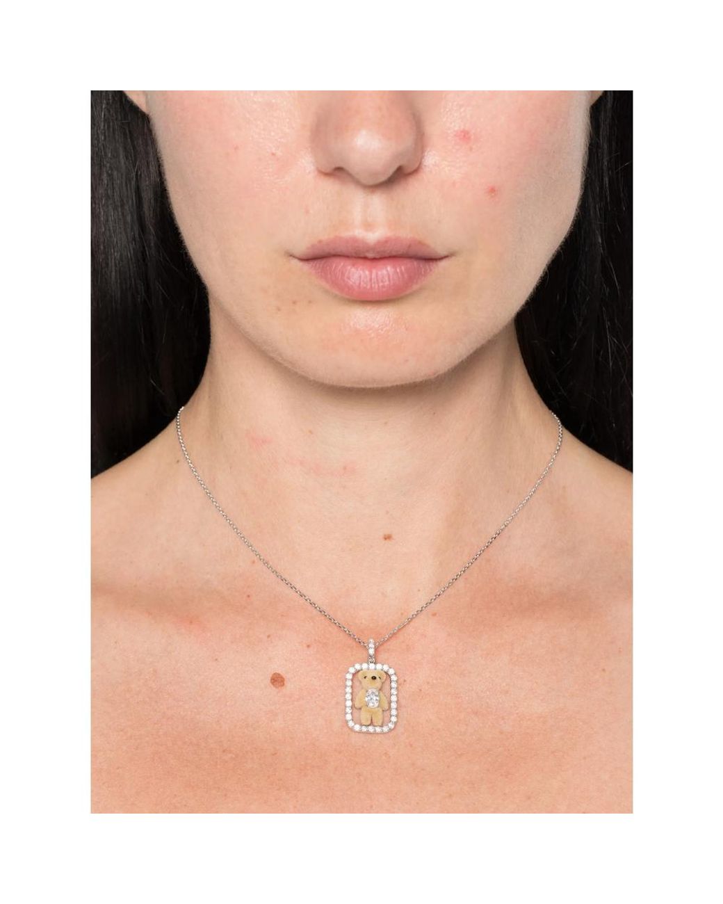 YVMIN Metallic Inlaid Mini Bear Pendant Necklace