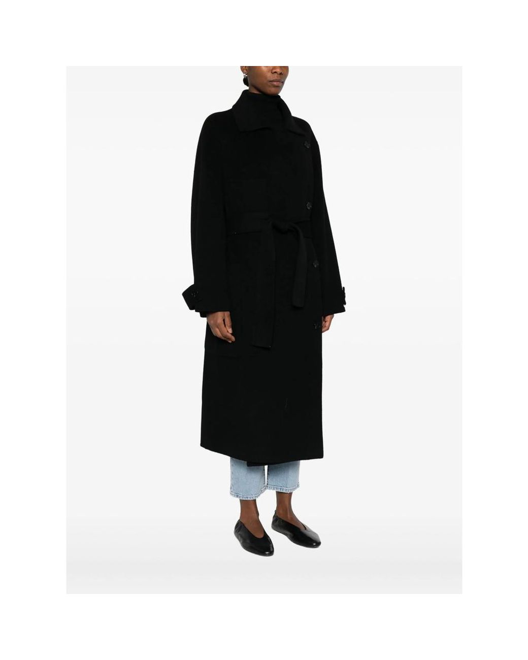GLOX Black Belted Patch-Pocket Coat