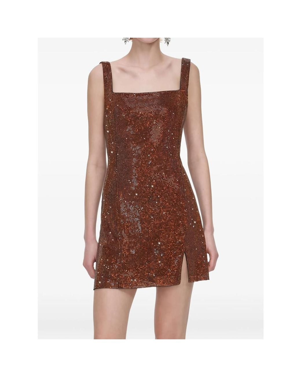 Self-Portrait Brown Crystal-Embellished Chainmail Mini Dress