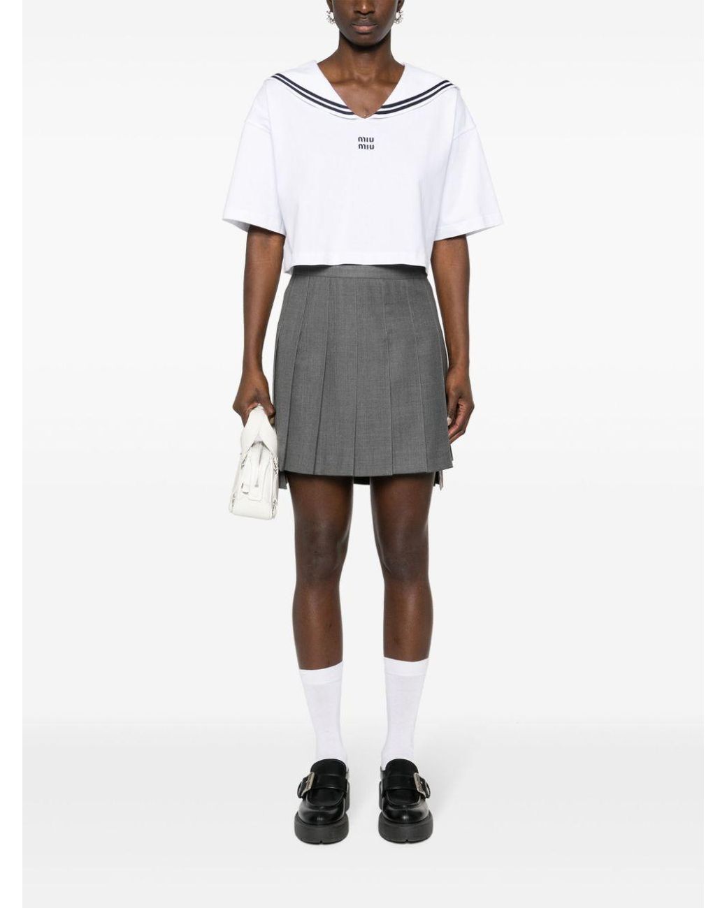 Miu Miu Sailor-collar T-shirt in White | Lyst UK