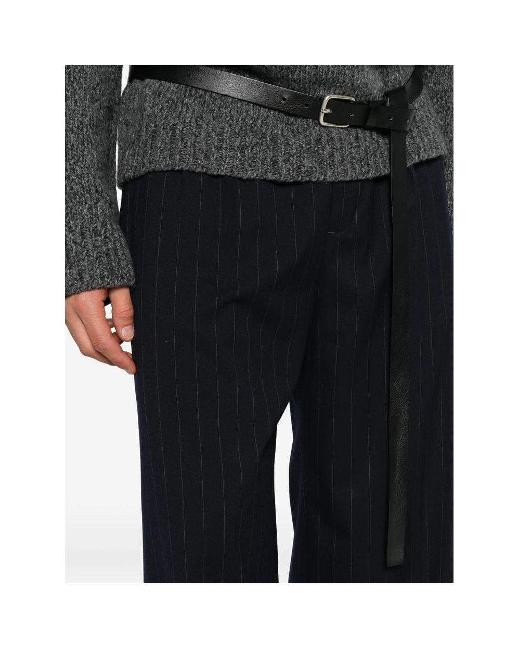 THESTROY Black Pinstripe Wide-Leg Trousers for men