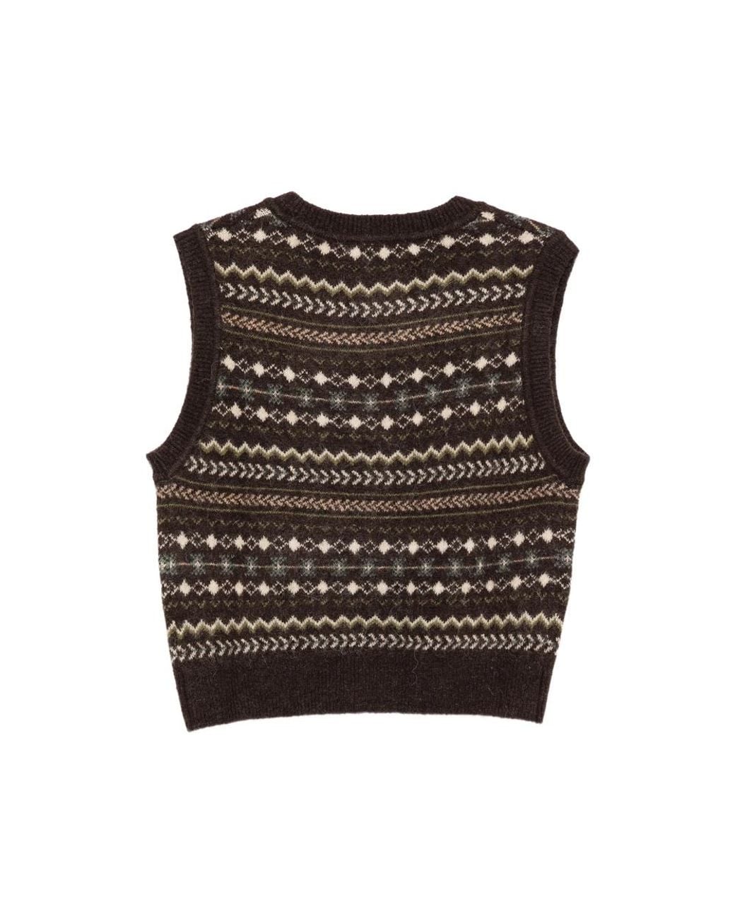 DUNST Brown Fair Isle-Knit V-Neck Sweater Vest for men
