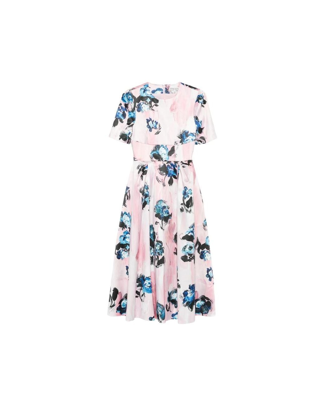 Stine Goya Blue Floral-Print Pleated Midi Dress