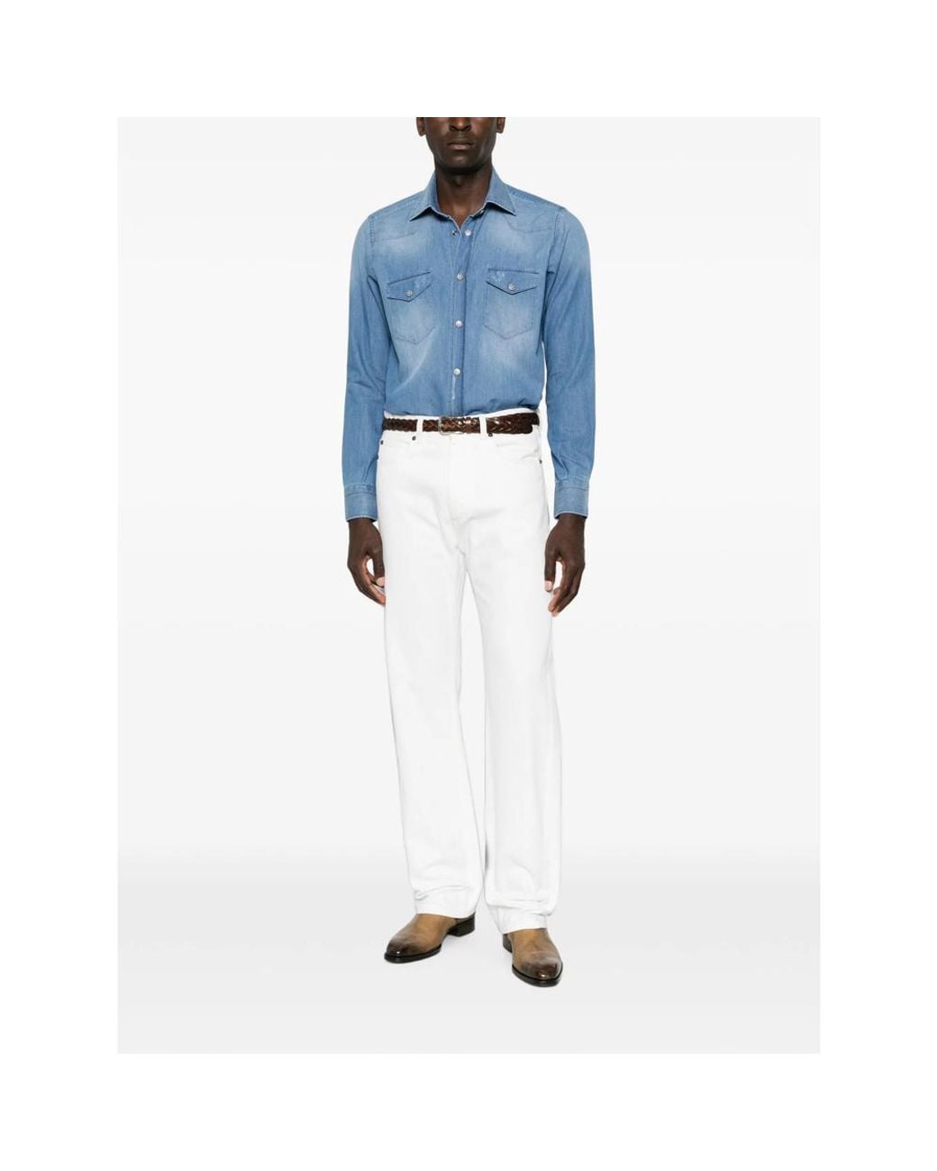 Sartorio Napoli Blue Western-Style Denim Shirt for men