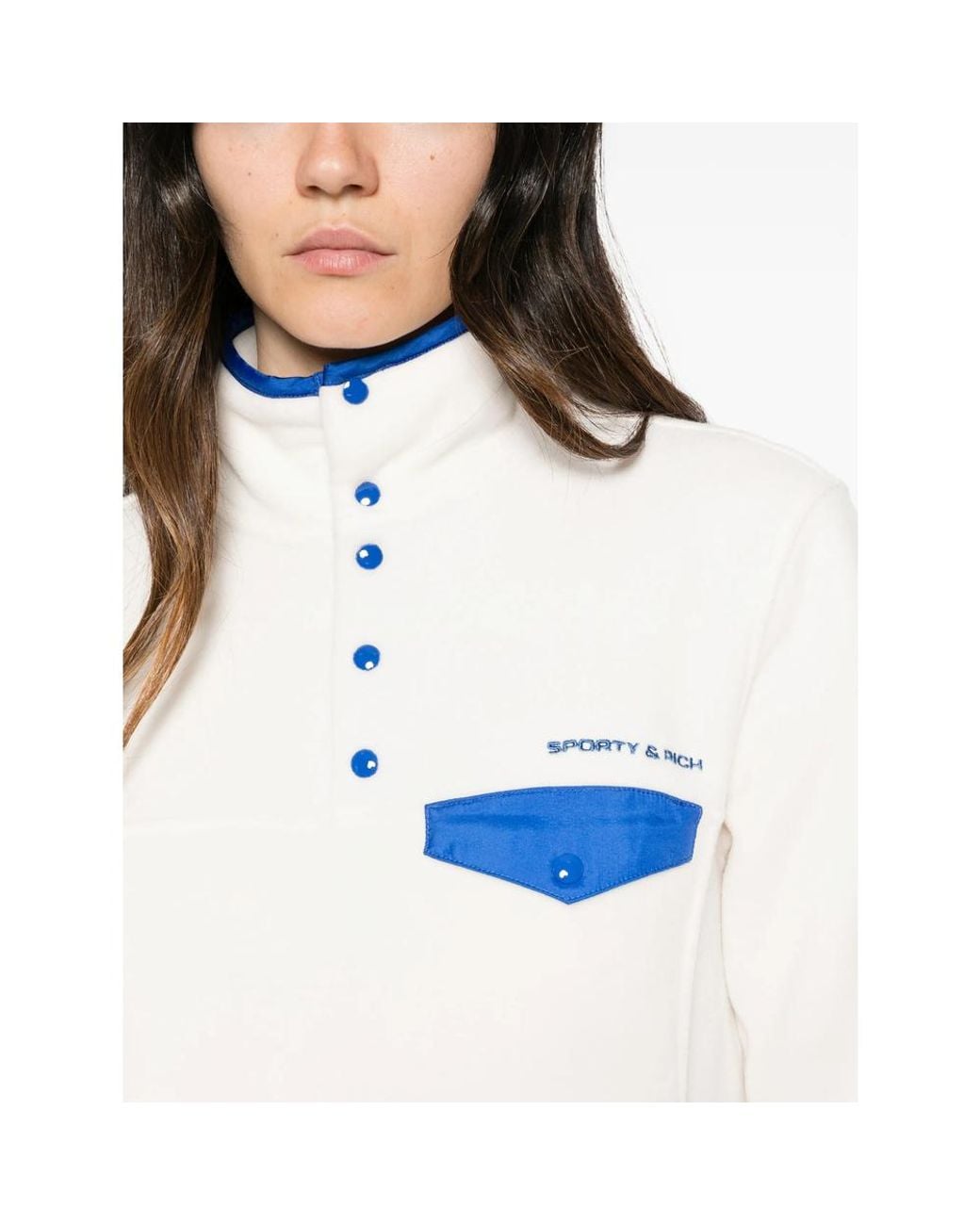 Sporty & Rich White Contrast-Trim Fleece Sweatshirt