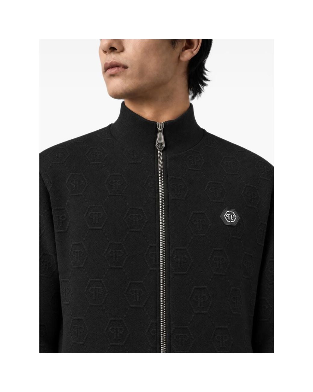 Philipp Plein Black Tracksuit Jacket Jacquard Monogram for men