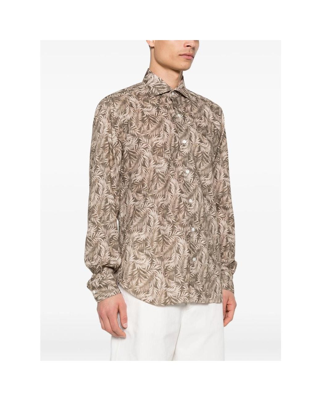 Barba Napoli Natural Leaf-Print Shirt for men