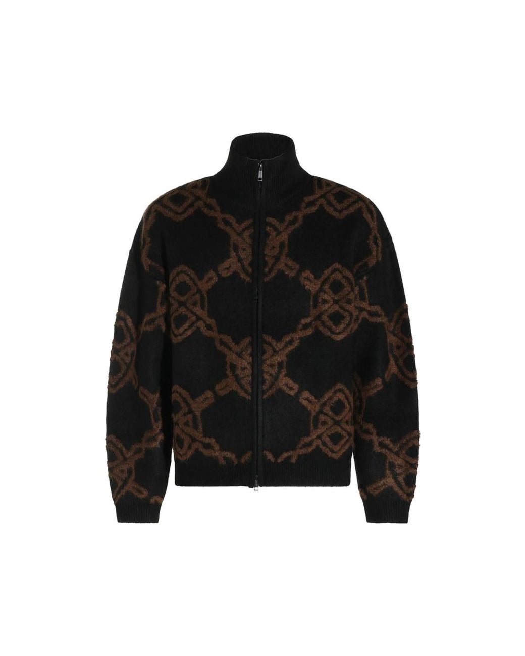 Daily Paper Black Shield Monogram-Pattern Zip-Up Sweater for men