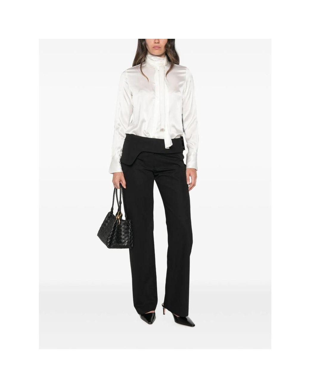 CAMICERIA MAZZARELLI White Pussy-Bow Silk Blouse