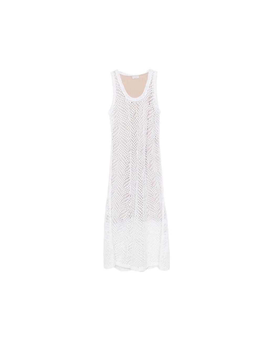 Brunello Cucinelli White Sequin-Embellished Crochet-Knit Midi Dress