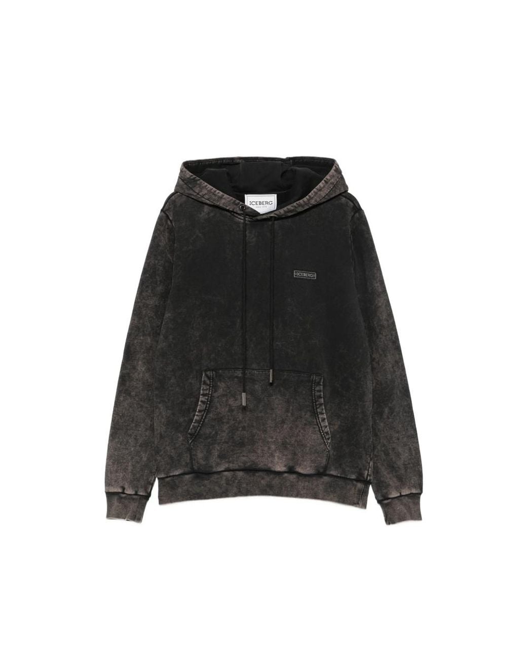 Iceberg Black Acid-Wash Logo-Patch Hoodie for men
