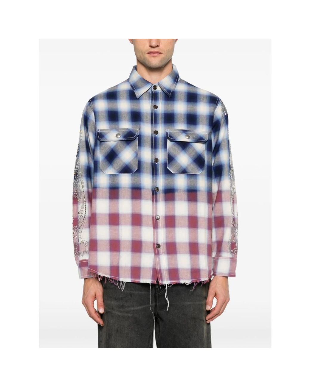 ERCOLE STUDIO Blue Stud-Embellished Checked Shirt for men