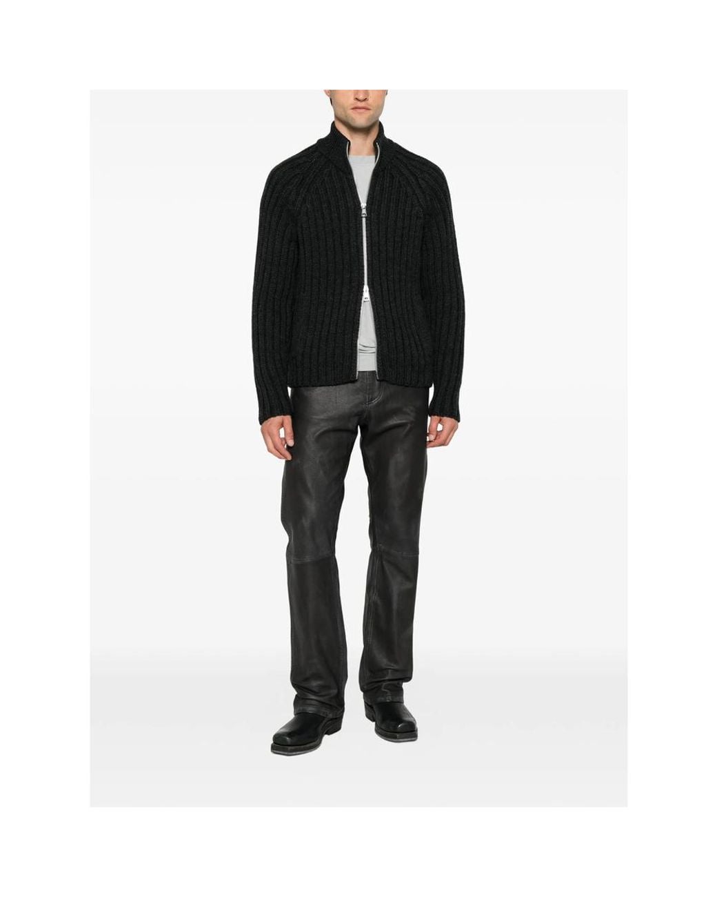 Haikure Gray Blake Panelled Leather Trousers for men