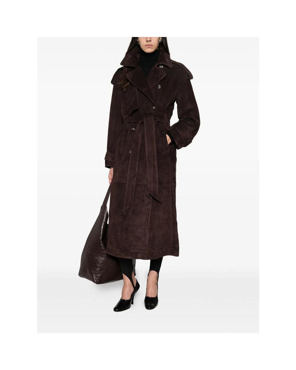 Almala Brown Belted Suede Trench Coat