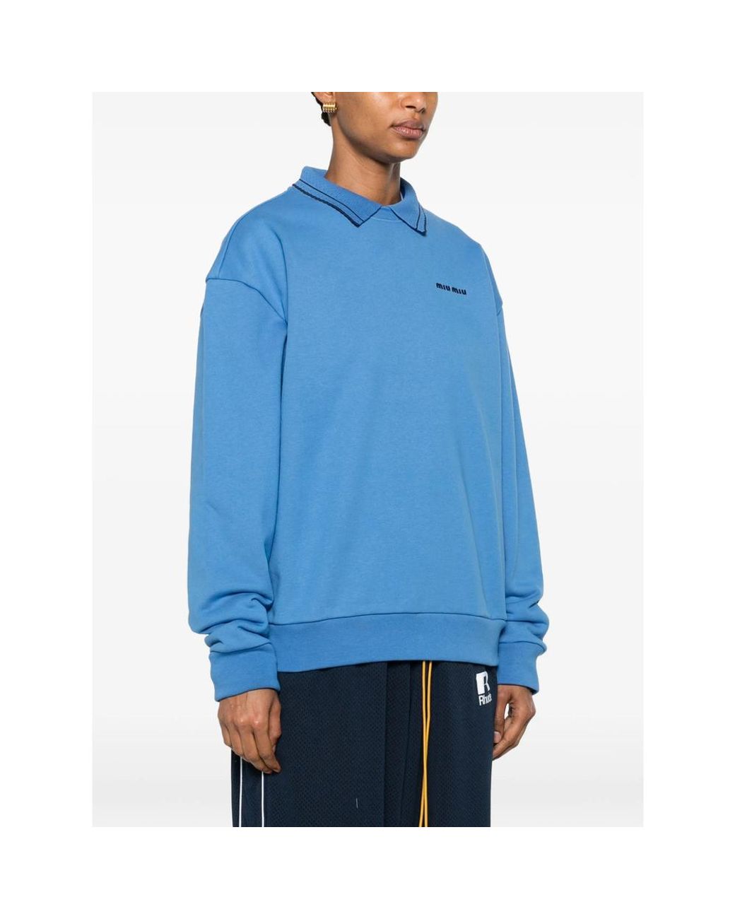 Miu Miu Blue Cotton Fleece Sweatshirt