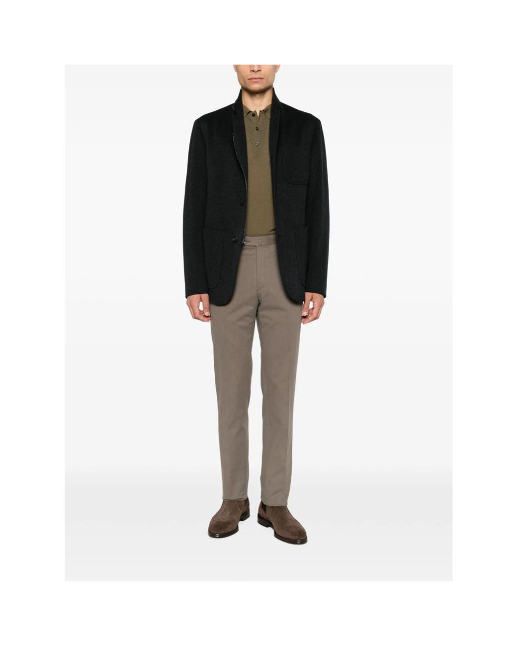 John Smedley Green Belper Long-Sleeve Knitted Polo Shirt for men