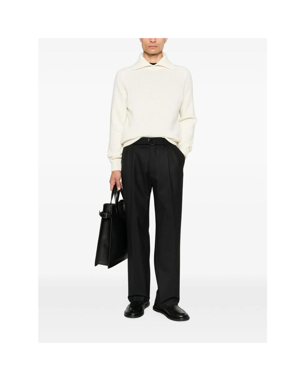 Eraldo Black Belted Pleated Trousers for men