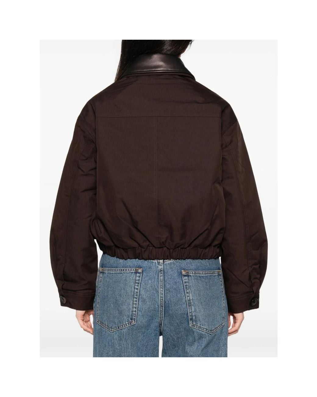 Sessun Brown Leather Effect-Collar Bomber Jacket