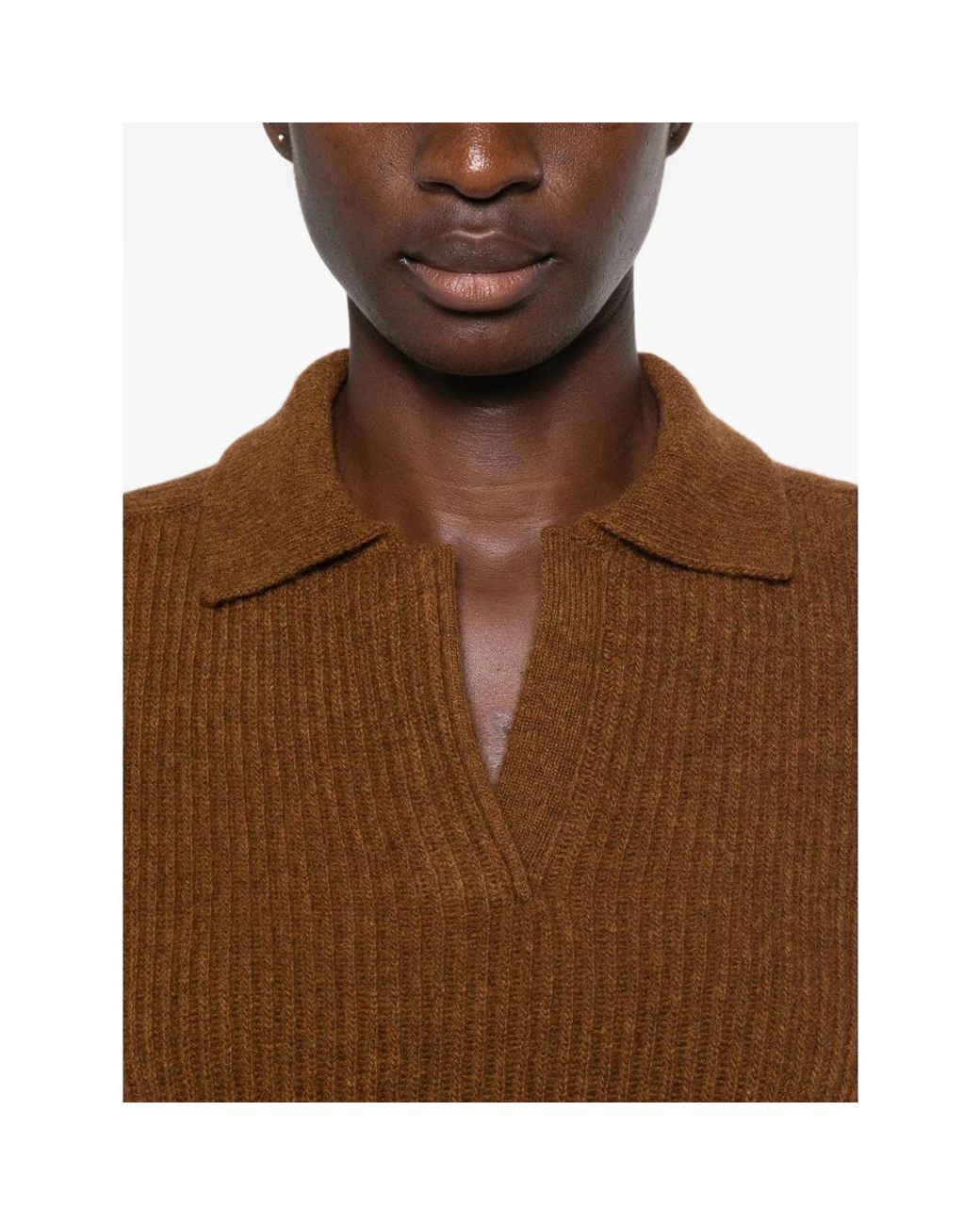 Petar Petrov Brown Safe Mode Ribbed-Knit Polo Sweater