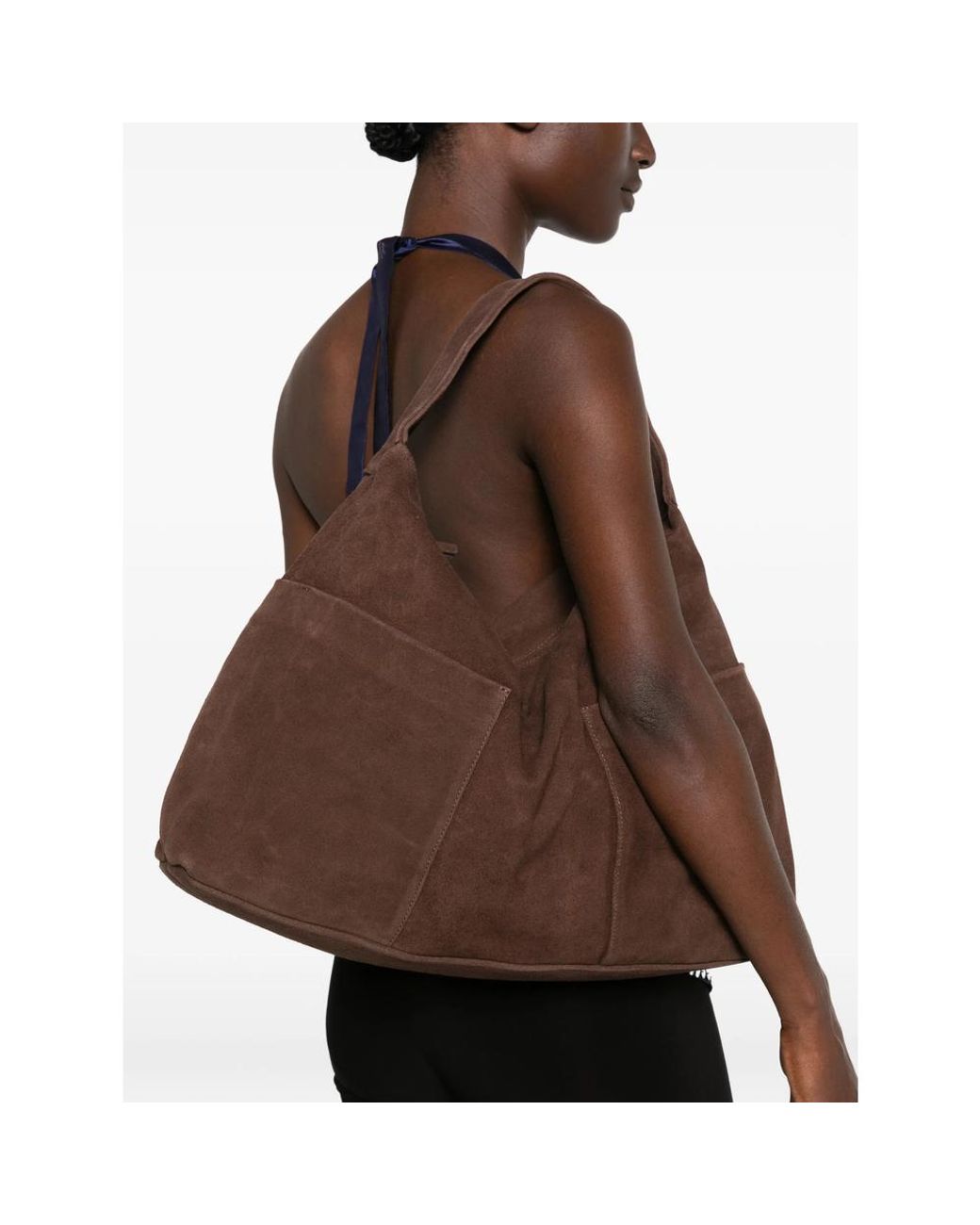 GIMAGUAS Brown Suede Slip-Pocket Tote Bag