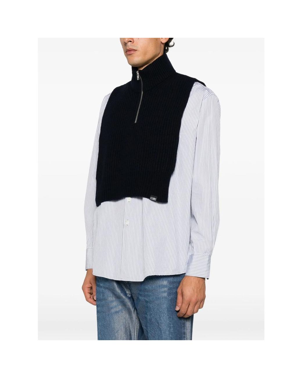 MM6 by Maison Margiela Black Ribbed-Knit Half-Zip Sweater for men