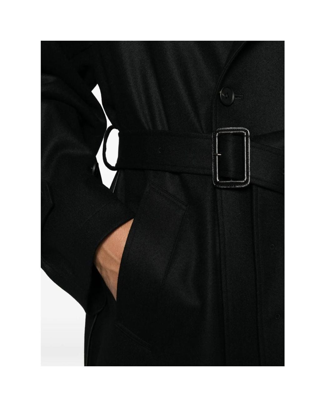 Ssstein Black Belted Double-Breasted Coat for men