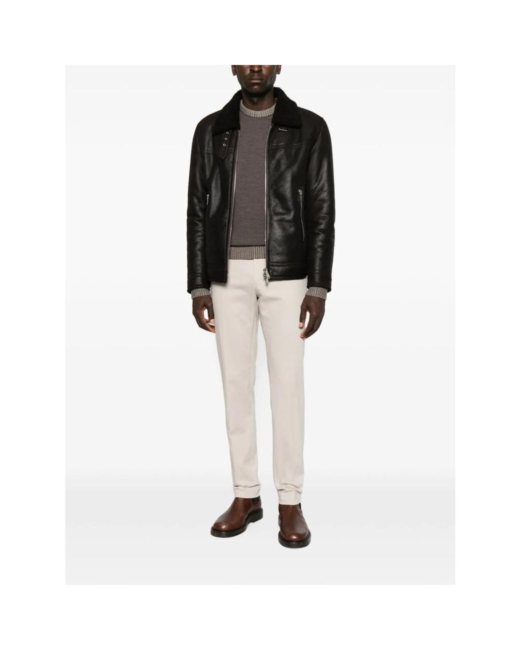 Dondup Black Leather Jacket for men