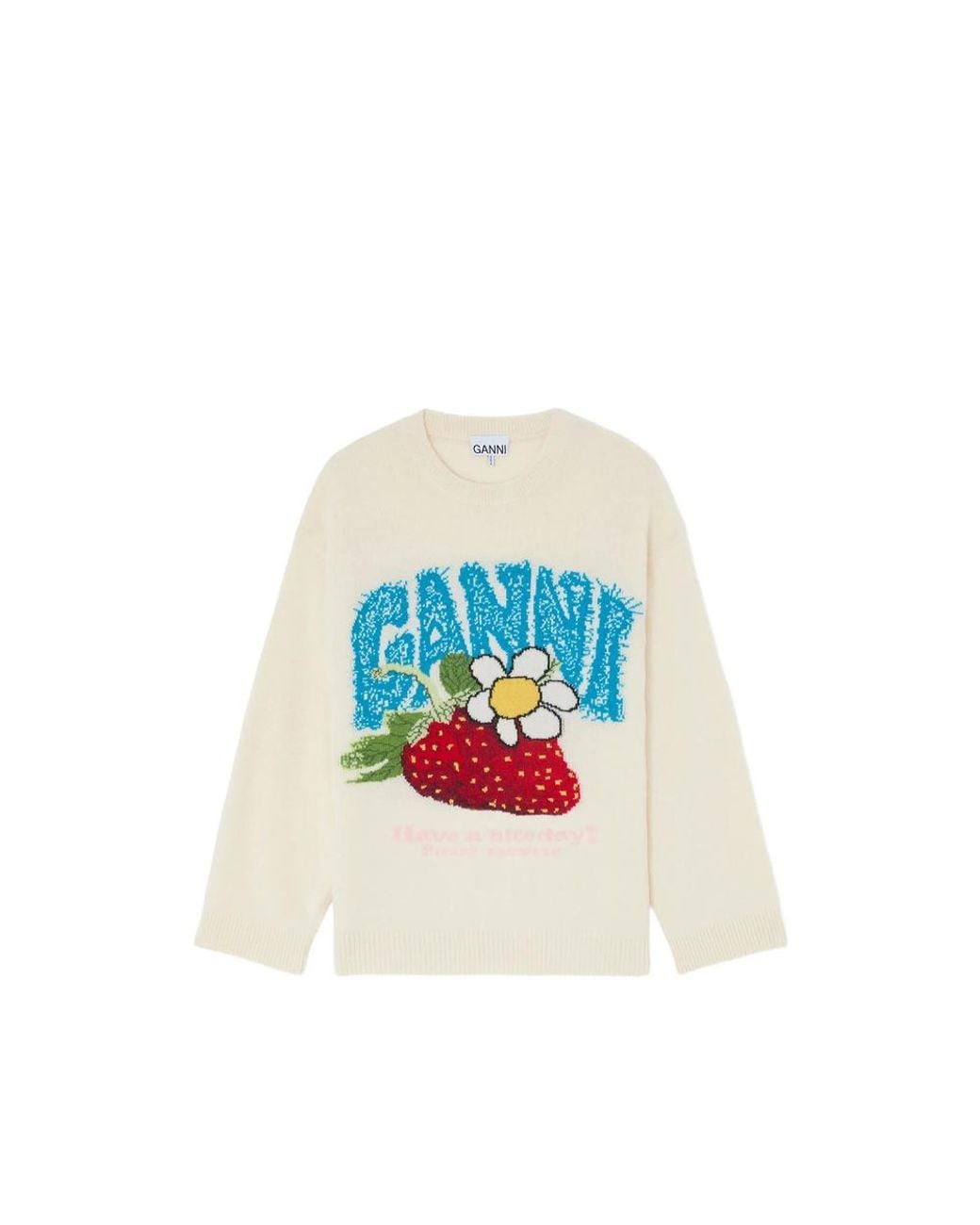 Ganni White Oversized Jumper With Strawberry