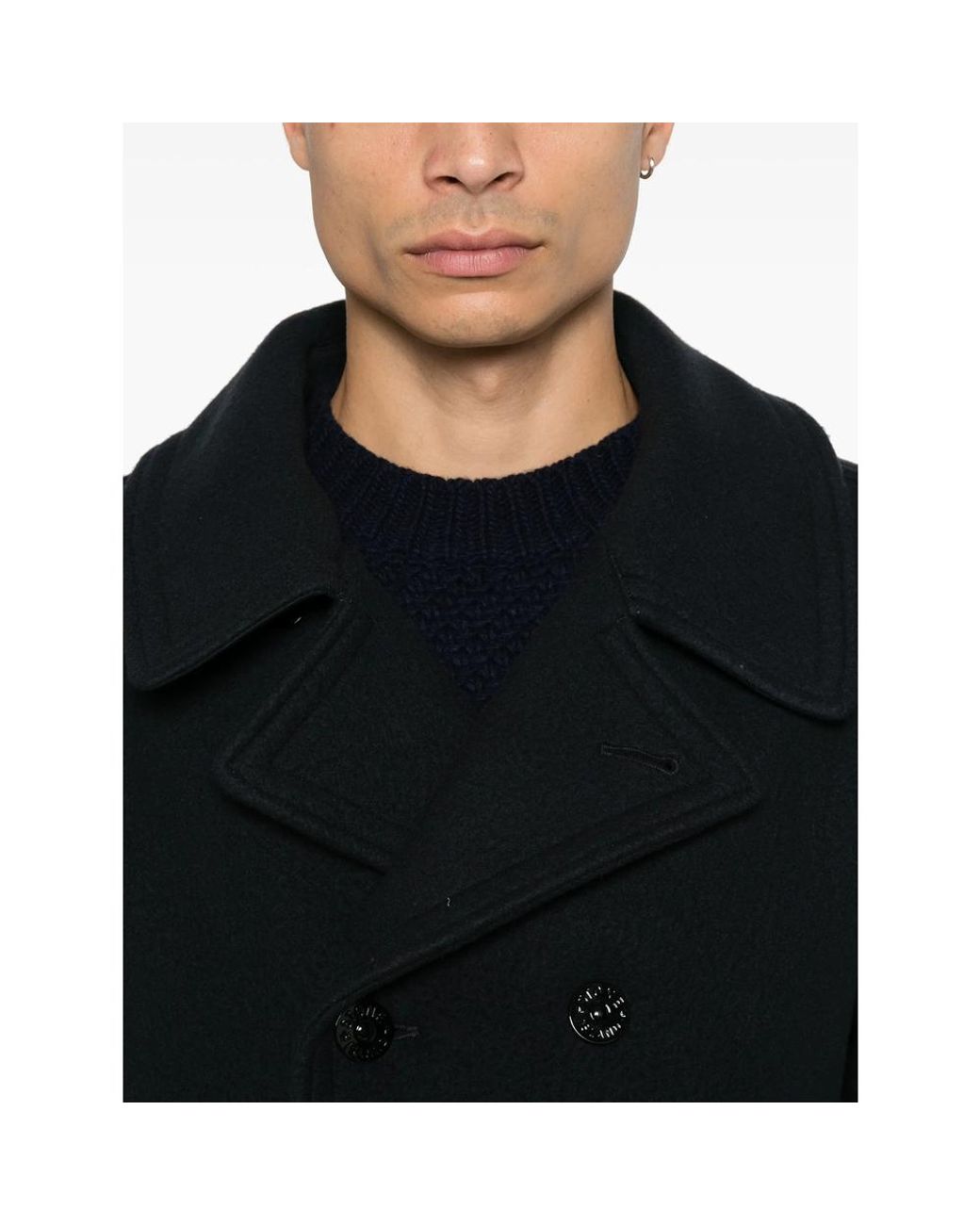 Stone Island Black 4100040 Heavy Melton Peacoat for men