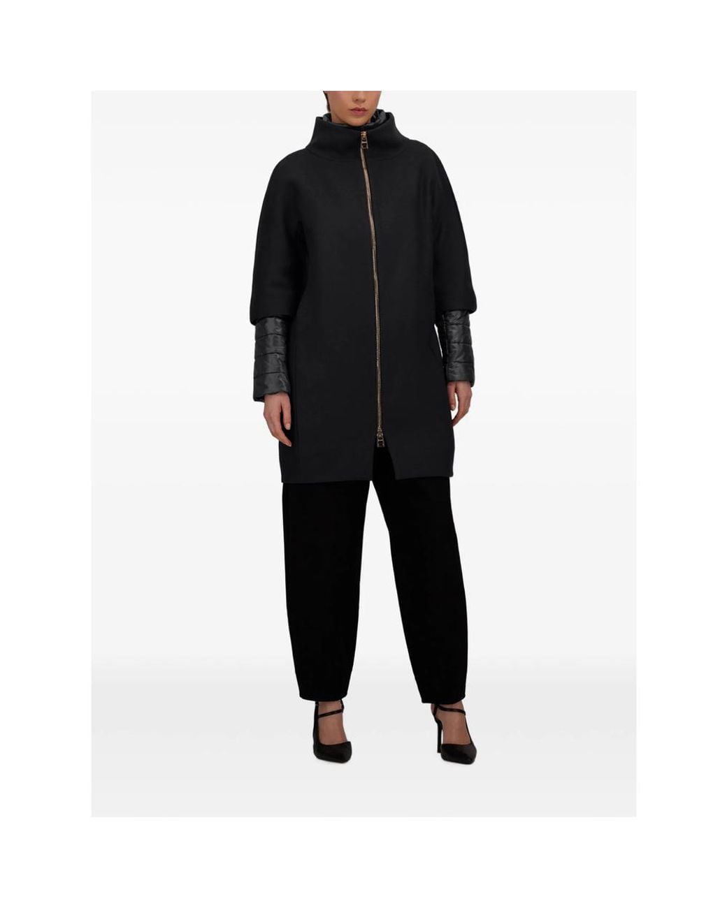 Herno Black Layered Zip-Up Coat