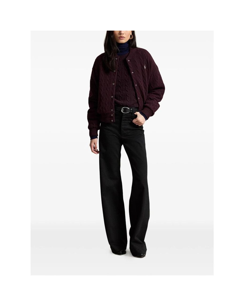 Ralph Lauren Purple Cable-Knit Wool-Cashmere Snapped Jacket