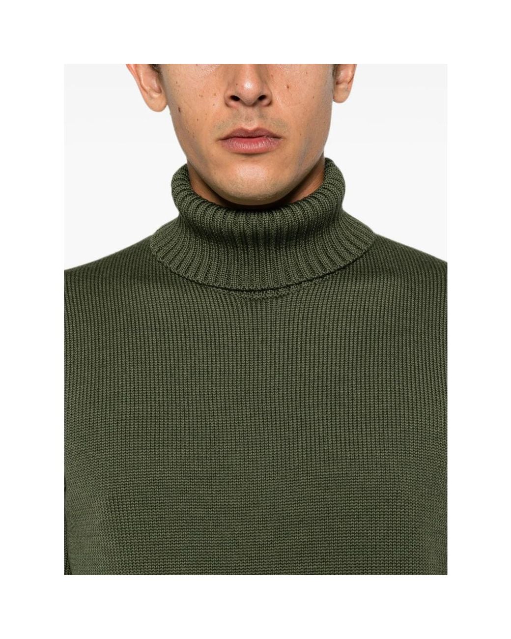 ZANONE-SLOWEAR Green Roll-Neck Ribbed Sweater for men