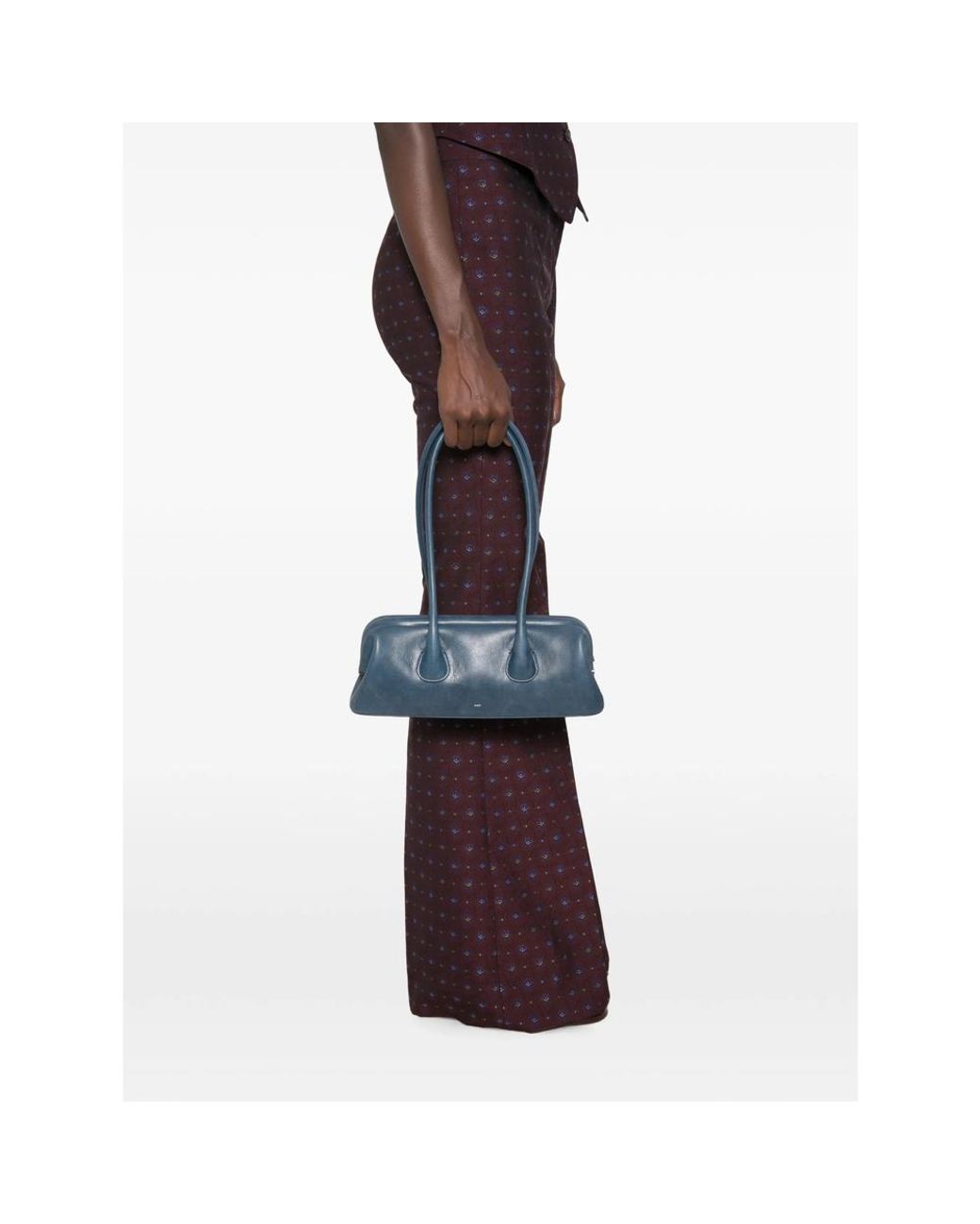 OSOI Blue Mini Boat Wide Leather Shoulder Bag