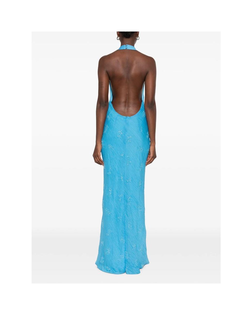 Staud Blue Roselle Beaded Halterneck Maxi Dress