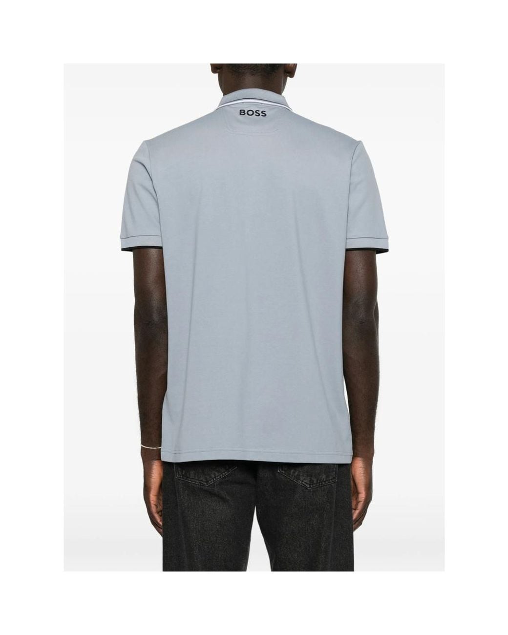 Boss Blue Logo-Print Tipped Polo Shirt for men
