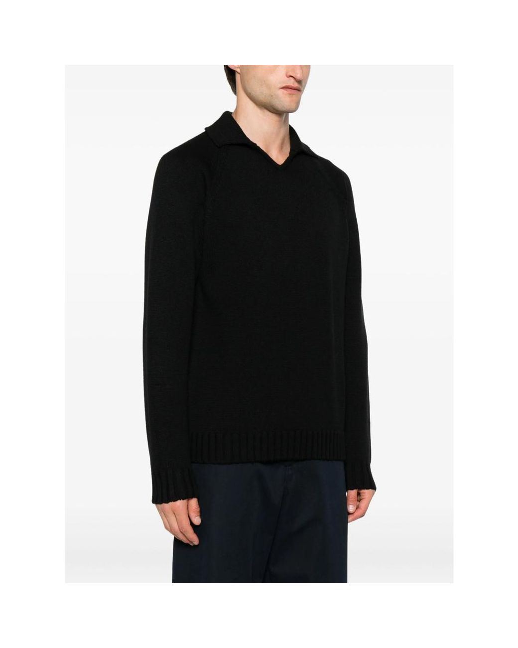 ZANONE-SLOWEAR Black Polo-Neck Wool Sweater for men
