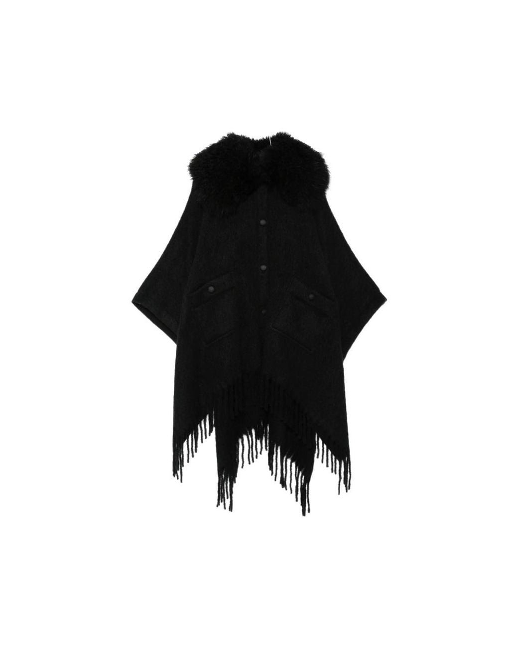 Moncler Black Fringed Cape
