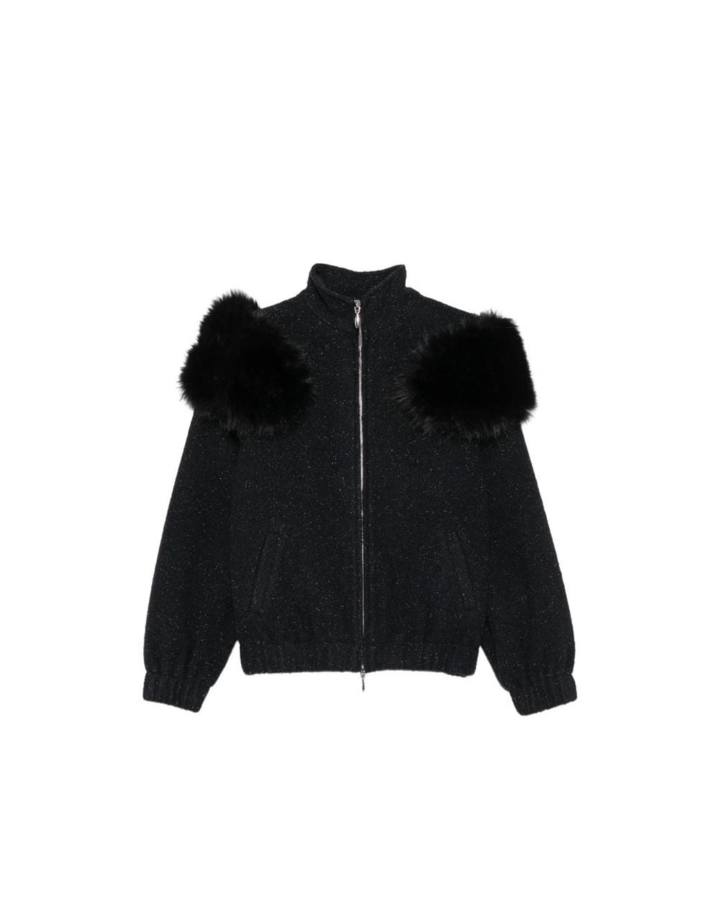 ShuShu/Tong Black Faux-Fur Trim Flecked Coat