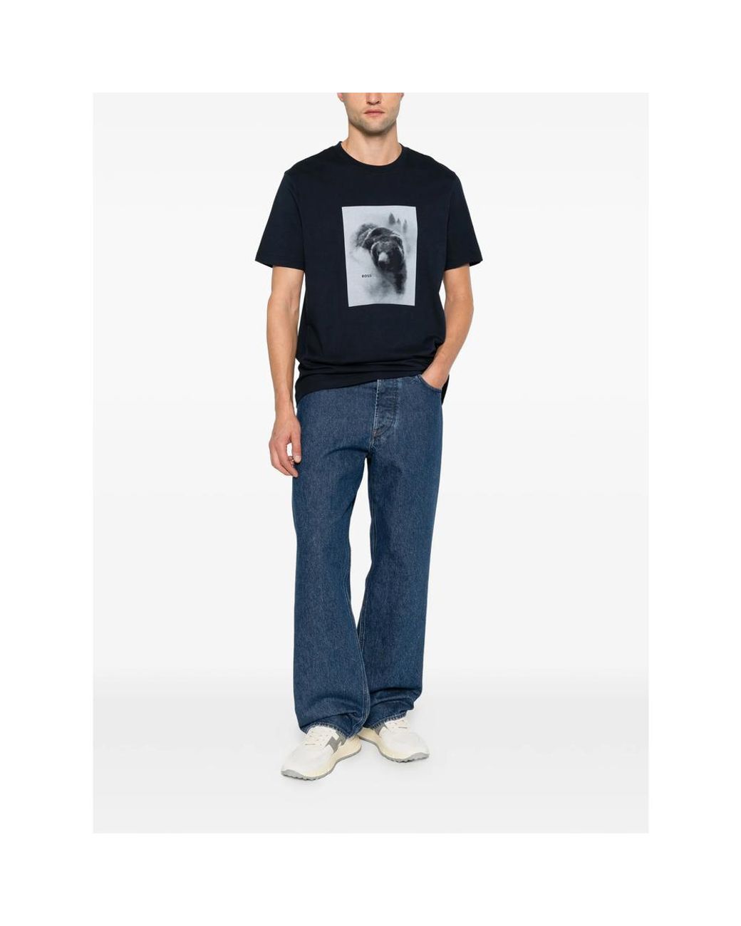 Boss Blue Bear-Print T-Shirt for men