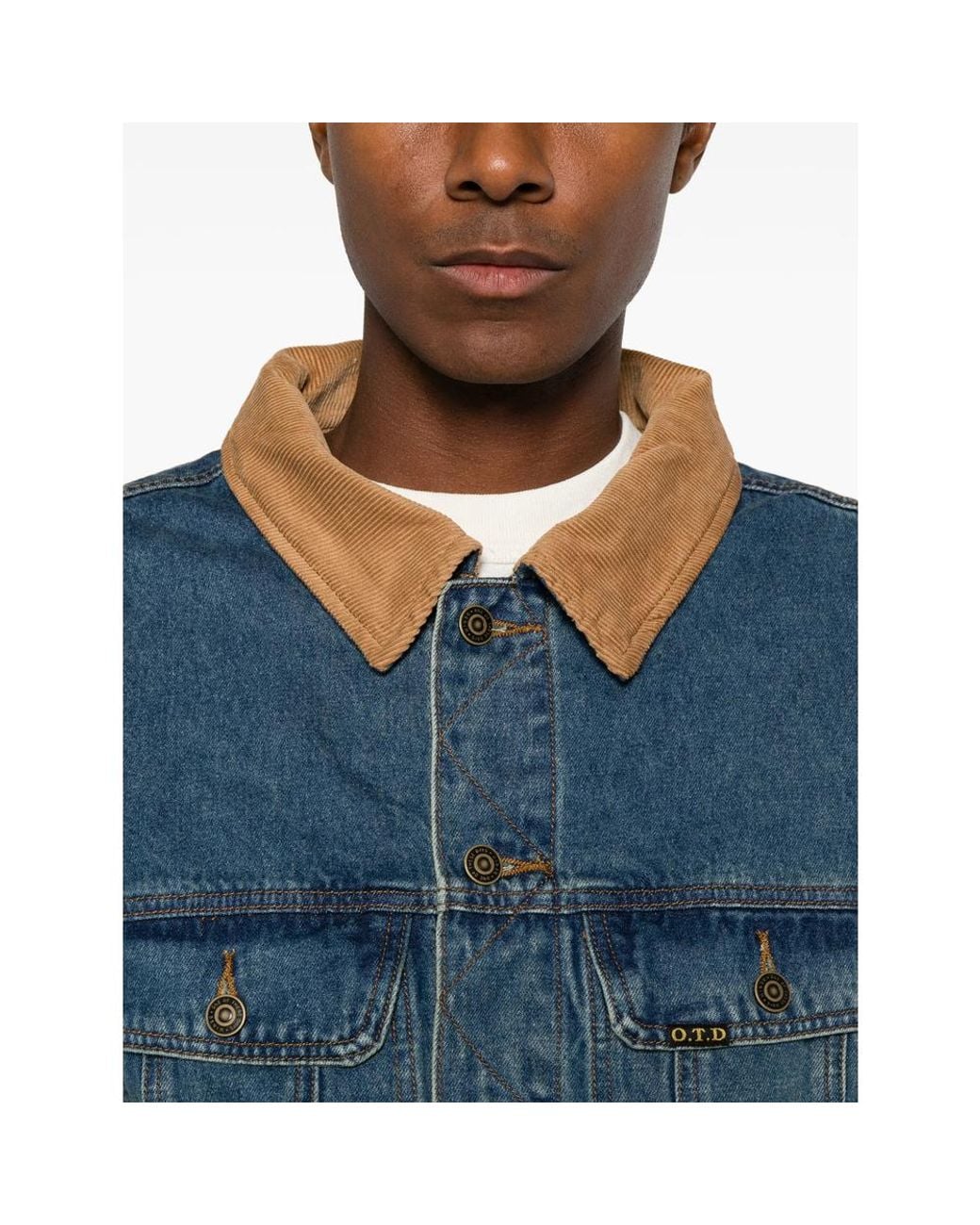 One Of These Days Blue Corduroy-Collar Denim Jacket for men
