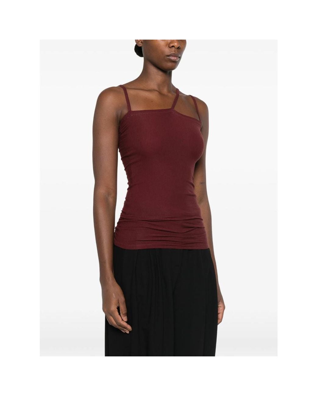 Baserange Red Ribbed Asymmetric Tank Top