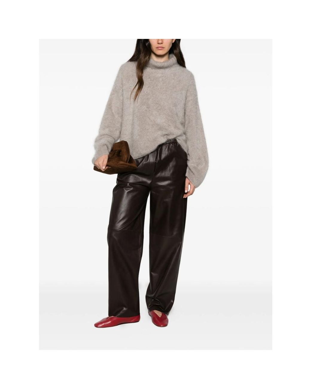 Antonelli Gray Elasticated Leather Trousers