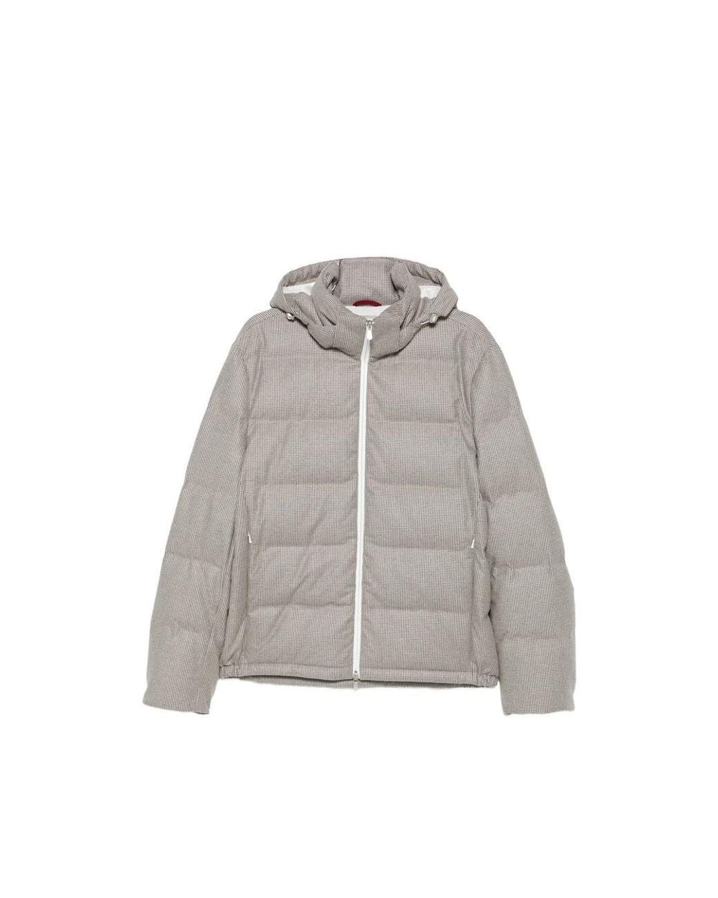 Brunello Cucinelli Gray Houndstooth-Pattern Quilted Jacket for men